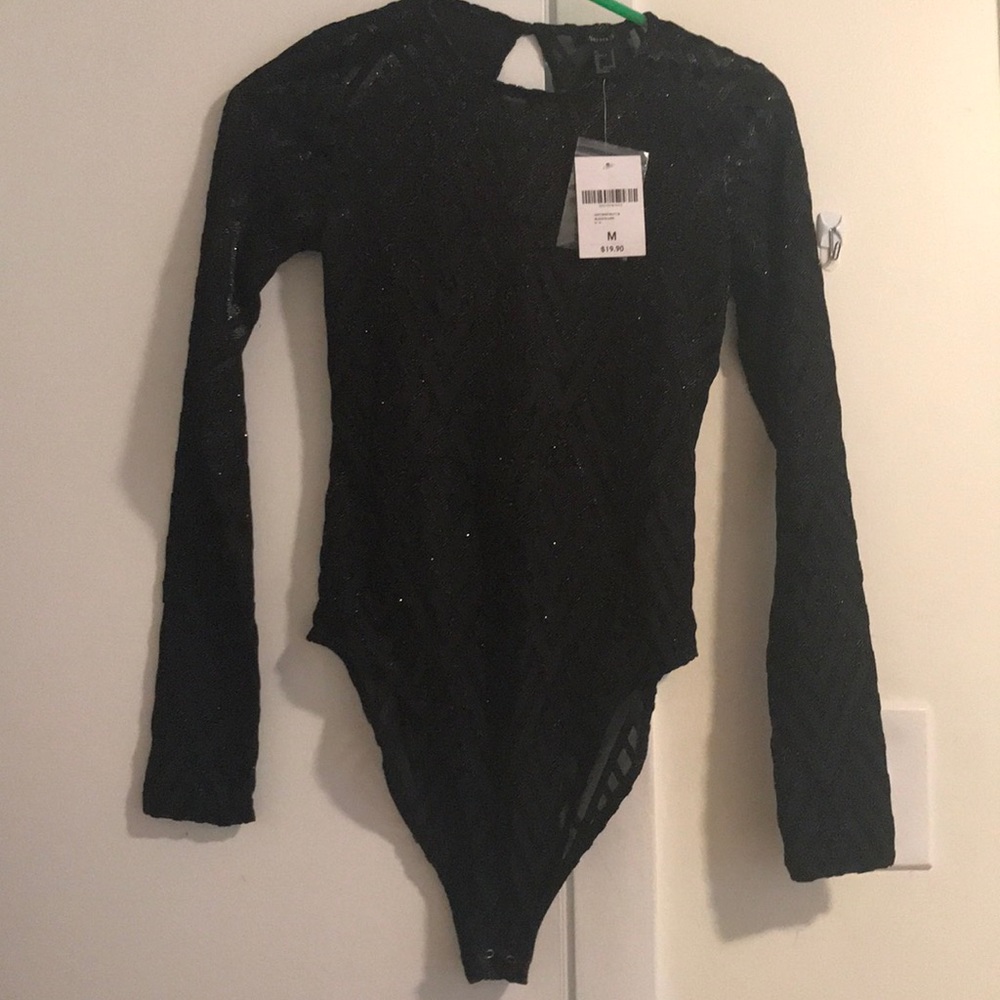 Black velvet mesh & gold glitter bodysuit